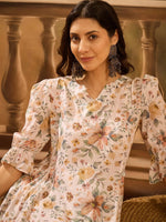 Off White Floral Printed Silk Blend Dress for Women - SanskrutiHomes