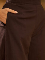 Brown V-Neck Solid Cotton Kurta Set for Women - SanskrutiHomes