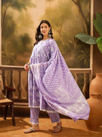 Purple Pure Cotton V-Neck Kurta Set For Women - SanskrutiHomes