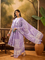 Purple Pure Cotton V-Neck Kurta Set For Women - SanskrutiHomes