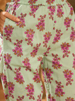 Green Pure Cotton V-Neck Kurta Set For Women - SanskrutiHomes