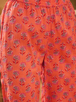 Orange Pure Cotton Round Neck Kurta Set For Women - SanskrutiHomes