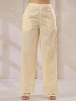 Off White Cotton Kurta Set Yellow Flower Printed With Dupatta - SanskrutiHomes
