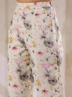 Off-White Cotton Floral Printed Anarkali Kurta with Dupatta Set - SanskrutiHomes