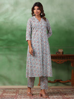 Red Flower Printed Kurta Set for Women - SanskrutiHomes