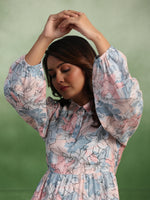 Silk Blend floral printed shirt collar co-ord - SanskrutiHomes