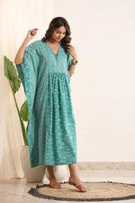 Sea Green Striped Maxi Kaftan - SanskrutiHomes