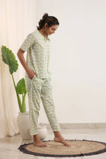 Light Green Printed peter pan collared Night suit set - SanskrutiHomes