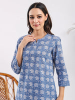 Blue tulip print Cotton Night Suit - SanskrutiHomes