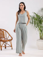 Powder blue stripe Cotton Night SUIT - SanskrutiHomes
