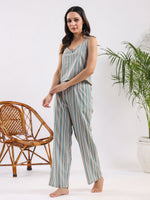 Powder blue stripe Cotton Night SUIT - SanskrutiHomes