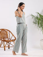 Powder blue stripe Cotton Night SUIT - SanskrutiHomes