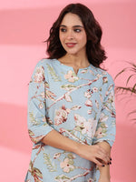Pattens bird blue cotton co-ord set - SanskrutiHomes