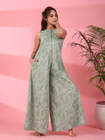Printed sleeveless cotton Jumpsuit - SanskrutiHomes