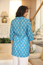 Blue Solid Cotton V-Neck Top for Women - SanskrutiHomes