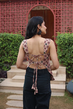 Brown Geometric Print Cotton Square Neck Top for Women - SanskrutiHomes