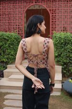 Brown Geometric Print Cotton Square Neck Top for Women - SanskrutiHomes