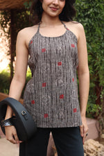 Red Geometric Print Cotton Round Neck Top for Women - SanskrutiHomes