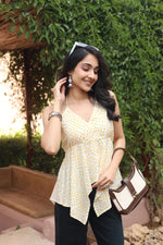 White Printed Cotton V-Neck Top for Women - SanskrutiHomes