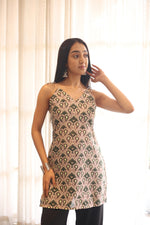 Beige Abstract Cotton V-Neck Top for Women - SanskrutiHomes