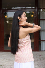 Pink Geometric Cotton Round Neck Top for Women - SanskrutiHomes