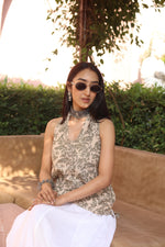 Beige Solid Cotton V-Neck Top for Women - SanskrutiHomes