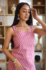 Pink Geometric Cotton Square Neck Top for Women - SanskrutiHomes