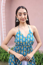 Sea Green Floral Cotton V-Neck Top for Women - SanskrutiHomes