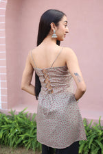 Brown Floral Print Cotton Square Neck Top for Women - SanskrutiHomes