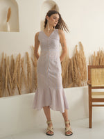 Off White Color Cotton A-Line Printed Dress for Women - SanskrutiHomes