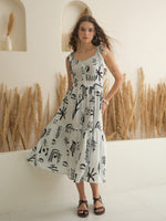 White Color Cotton A-Line Printed Dress for Women - SanskrutiHomes