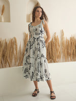White Color Cotton A-Line Printed Dress for Women - SanskrutiHomes