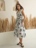 White Color Cotton A-Line Printed Dress for Women - SanskrutiHomes