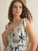 White Color Cotton A-Line Printed Dress for Women - SanskrutiHomes