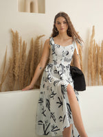 White Color Cotton A-Line Printed Dress for Women - SanskrutiHomes