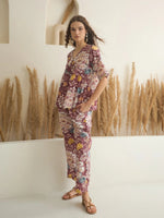 Rust Color V-Neck Pure Cotton Printed Co-ords Set for Women - SanskrutiHomes