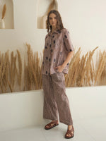 Brown Shirt Collar Pure Cotton Printed Night Suit for Women - SanskrutiHomes