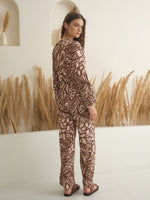 Coffee Brown V-Neck Viscose Rayon Top Printed Co-ords Set for Women - SanskrutiHomes