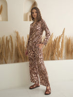 Coffee Brown V-Neck Viscose Rayon Top Printed Co-ords Set for Women - SanskrutiHomes