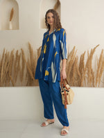 Blue Color V-Neck Silk Blend Printed Co-ords Set for Women - SanskrutiHomes