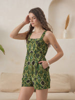 Green Ethnic Motifs Printed Jump Suit for Women - SanskrutiHomes