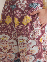 Rust V-Neck Pure Cotton Printed Night Suit for Women - SanskrutiHomes
