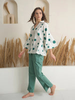 Green V-Neck Polyester Co-ords Set for Women - SanskrutiHomes
