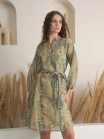 Green Floral Printed Round Neck Dress with inner - SanskrutiHomes