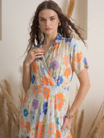 Off White Floral Printed Viscose Rayon Dress for Women - SanskrutiHomes