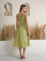 Green Color Cotton A-Line Solid Dress for Women - SanskrutiHomes