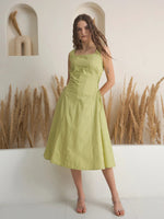 Green Color Cotton A-Line Solid Dress for Women - SanskrutiHomes