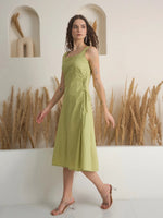 Green Color Cotton A-Line Solid Dress for Women - SanskrutiHomes