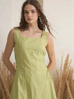 Green Color Cotton A-Line Solid Dress for Women - SanskrutiHomes