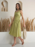 Green Color Cotton A-Line Solid Dress for Women - SanskrutiHomes